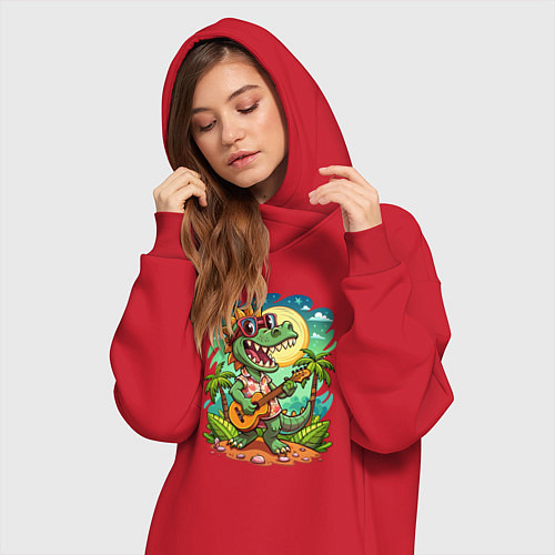Женская толстовка-платье Крокодил играет на гитаре жарким летом / Красный – фото 3