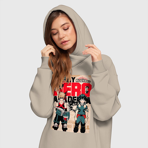 Женская толстовка-платье Моя геройская академия Кацуки Бакуго коллаж Идзуку / Миндальный – фото 3
