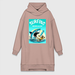 Женская толстовка-платье Surfing never alone - shark and surfer