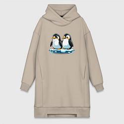Женское худи-платье Два пингвина на льдине, цвет: миндальный