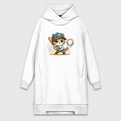 Женская толстовка-платье Котёнок крутой баттер бейсбольной команды - нейрос