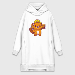 Женское худи-платье Бобёр на стройке, цвет: белый