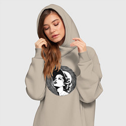 Женское худи-платье Ретро -лицо девушки шестидесятых, цвет: миндальный — фото 2