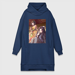 Женское худи-платье Монолог фармацевта Жэньши выпивает, цвет: тёмно-синий