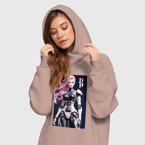 Женская толстовка-платье Cyber Barbie - ai art future / Пыльно-розовый – фото 3