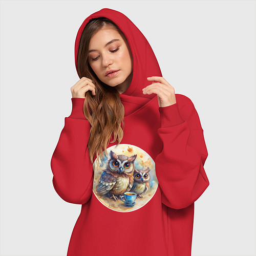 Женская толстовка-платье Совушки с кофе / Красный – фото 3