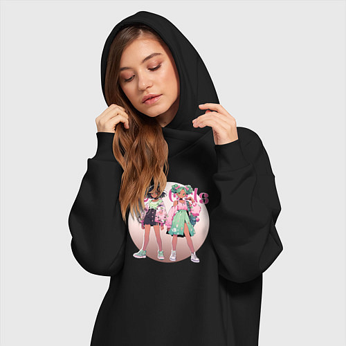 Женская толстовка-платье Крутые девочки на подиуме / Черный – фото 3