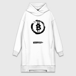 Женское худи-платье Биткоин - криптовалюта символ, цвет: белый