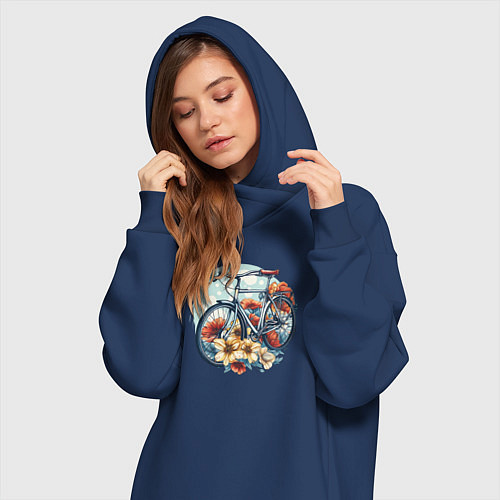 Женская толстовка-платье Велосипед в цветах / Тёмно-синий – фото 3