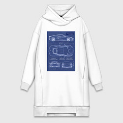 Женское худи-платье Chevrolet Corvette чертеж, цвет: белый
