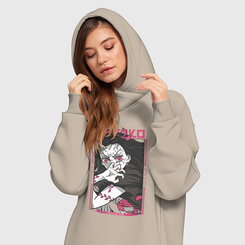 Женская толстовка-платье Клинок рассекающий демонов Незуко kimetsu no yaiba / Миндальный – фото 3
