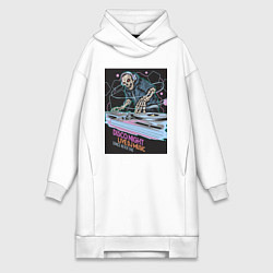 Женская толстовка-платье Диджей скелет в наушниках