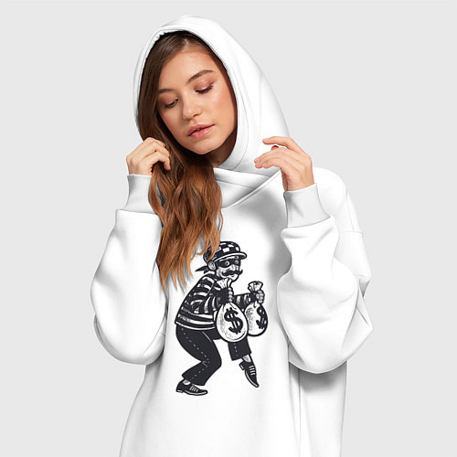 Женская толстовка-платье Вор с мешками денег / Белый – фото 3