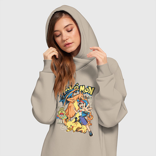 Женская толстовка-платье Покемоны все Pokemons / Миндальный – фото 3