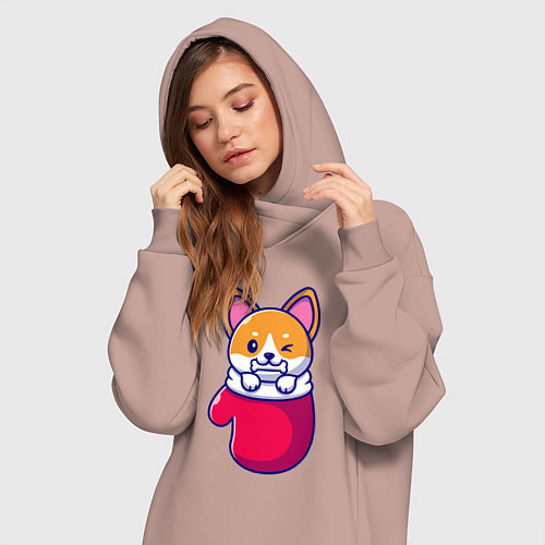 Женская толстовка-платье Собачка в варежке / Пыльно-розовый – фото 3