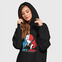 Женское худи-платье Моя геройская академия Шото лед и пламя, цвет: черный — фото 2