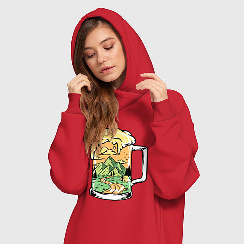 Женская толстовка-платье Beer nature mountains / Красный – фото 3