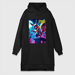 Женская толстовка-платье Ужасный Пикачу на крыше небоскрёба - хэллоуин