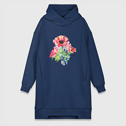 Женская толстовка-платье Маковый букет и птицы