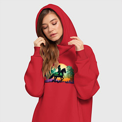 Женское худи-платье Девушка на лошади, цвет: красный — фото 2