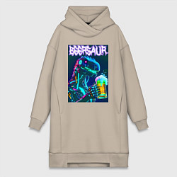 Женское худи-платье Neon cyber beersaur - neon glow fantasy, цвет: миндальный
