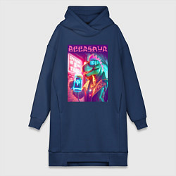 Женское худи-платье Cool dude Dino with a mug of beer - ai art, цвет: тёмно-синий