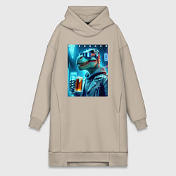 Женская толстовка-платье Крутой чувак Дино с кружкой пива - нейроарт