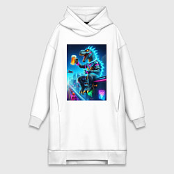 Женская толстовка-платье Чувак Дино сидит на крыше небоскрёба с кружкой пив