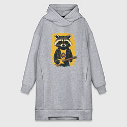 Женская толстовка-платье Енот рокер играет на гитаре