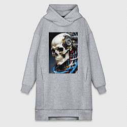 Женское худи-платье Кибер череп - нейроарт фантазия, цвет: меланж