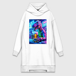 Женская толстовка-платье Неоновый пивозавр за барной стойкой - нейроарт