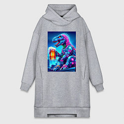 Женская толстовка-платье Cyber tyrannosaur with a mug of beer - ai art fant