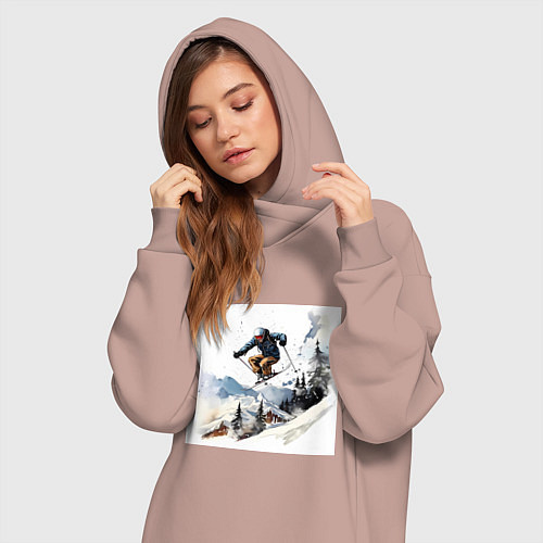 Женская толстовка-платье Лыжник на склоне / Пыльно-розовый – фото 3