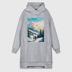 Женское худи-платье Лыжник в горах, цвет: меланж