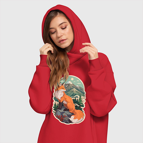 Женская толстовка-платье Лиса и горы / Красный – фото 3