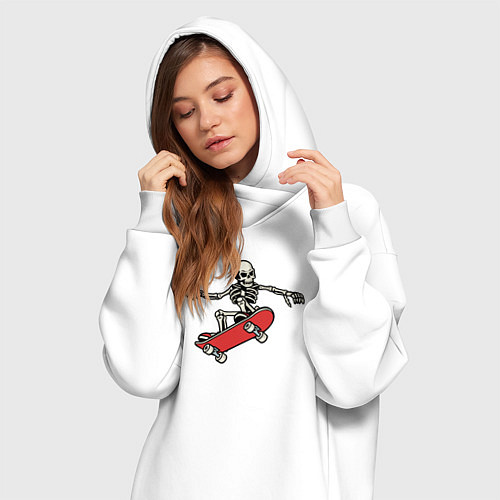 Женская толстовка-платье Скелетор на скейте / Белый – фото 3
