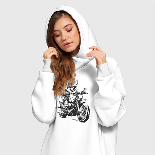 Женская толстовка-платье Корги байкер на мотоцикле чоппере / Белый – фото 3
