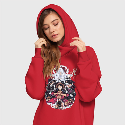 Женская толстовка-платье Ван-Пис Луффи Монки коллаж / Красный – фото 3