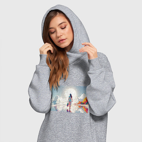 Женская толстовка-платье Девушка на фантастическом пляже / Меланж – фото 3