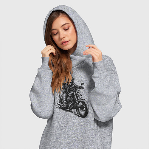 Женская толстовка-платье Ротвейлер байкер на мотоцикле чоппере / Меланж – фото 3