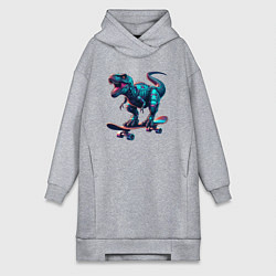 Женская толстовка-платье Тираннозавр на скейтборде - экстрим