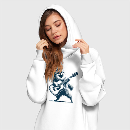 Женская толстовка-платье Шпиц играет на гитаре укулеле / Белый – фото 3