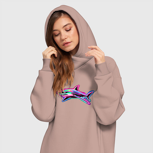 Женская толстовка-платье Светящаяся акула / Пыльно-розовый – фото 3