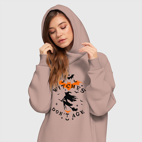 Женская толстовка-платье Ведьмы не стареют - Хэллоуин / Пыльно-розовый – фото 3