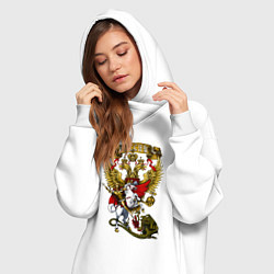 Женское худи-платье Георгий Победоносец и герб России, цвет: белый — фото 2