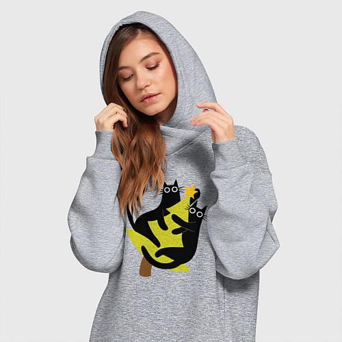 Женская толстовка-платье Черные коты на елке / Меланж – фото 3