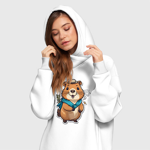Женская толстовка-платье Счастливая капибара / Белый – фото 3