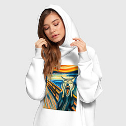 Женское худи-платье Волк кричит на картине Эдварда Мунка - мем искусст, цвет: белый — фото 2