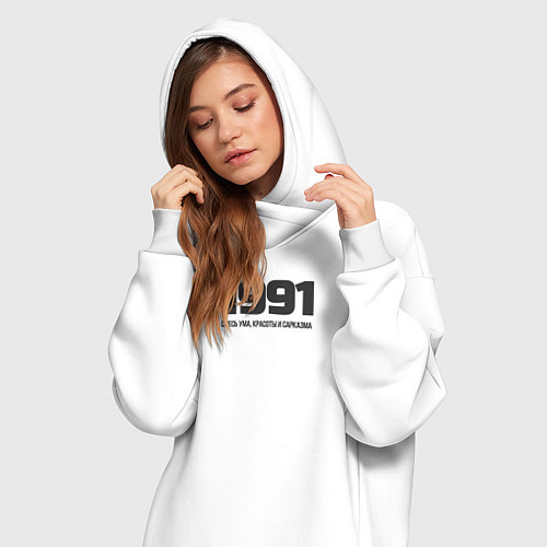 Женская толстовка-платье 1991 смесь ума красоты и сарказма / Белый – фото 3