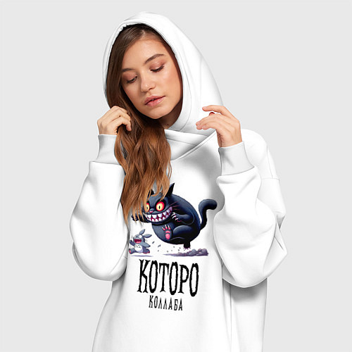 Женская толстовка-платье Кот гонится за Тоторо - коллаба / Белый – фото 3